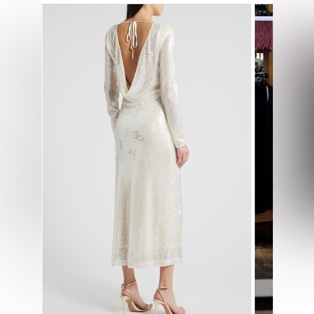 WAYF Kieran Sequin Cowl Back Long sleeve Cocktail Dress NWT